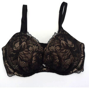 Victoria's Secret Black Lace Plunge Push Up Bra Size 34D